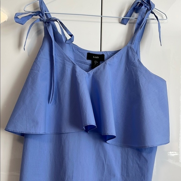 KAZO Blue Ruffle Midi Cotton Summer Dress, Size L - Picture 7 of 11